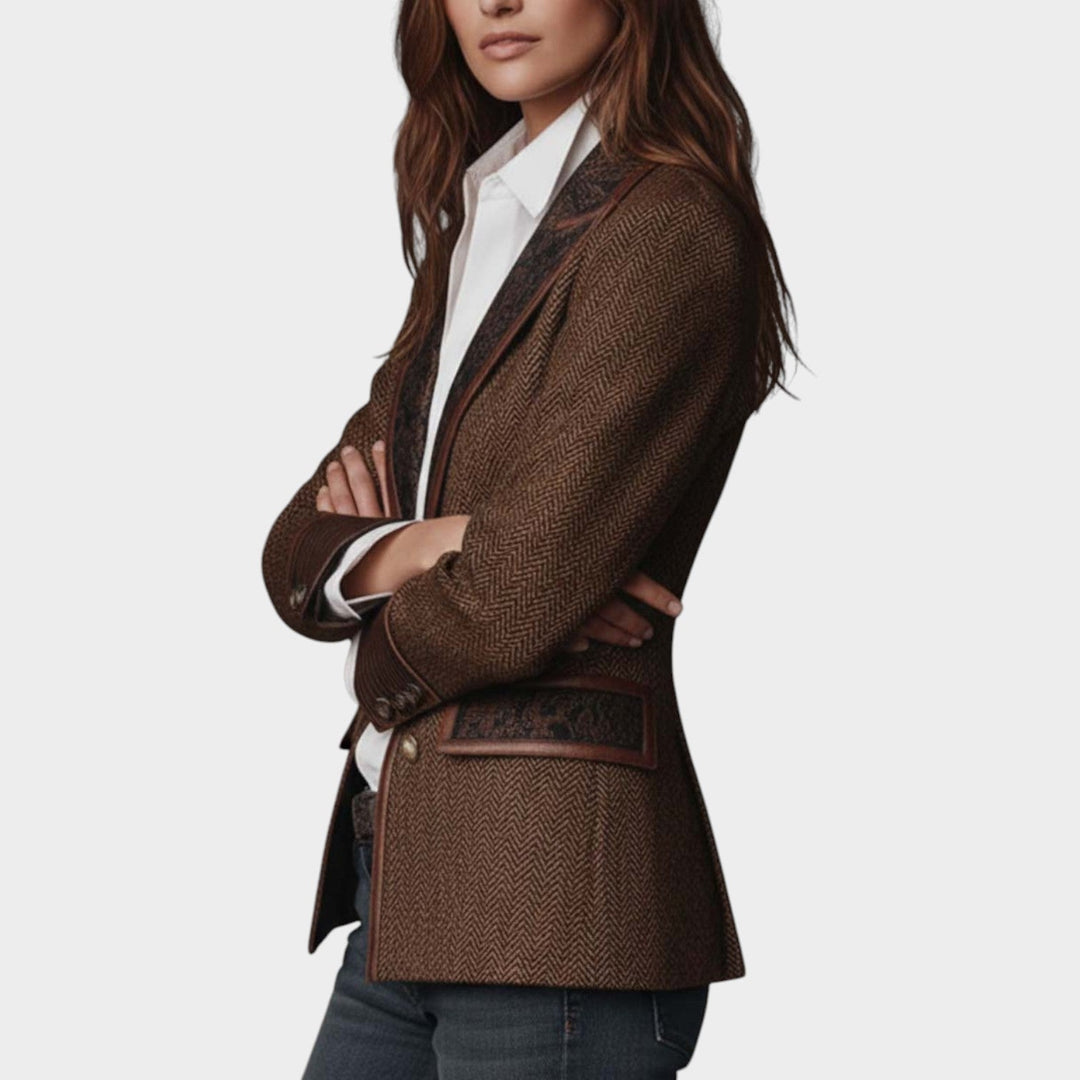 Women's Vintage Blazer Herringbone Pattern Button Front