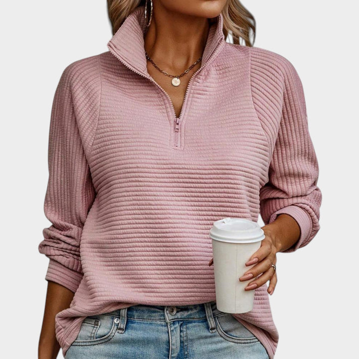 Quarter Zip Ribbed Knitted Jumper
