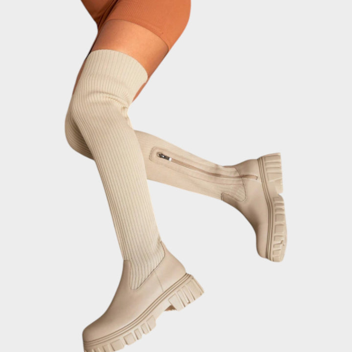 Over the Knee Ribbed Knit Chunky Sole Boots