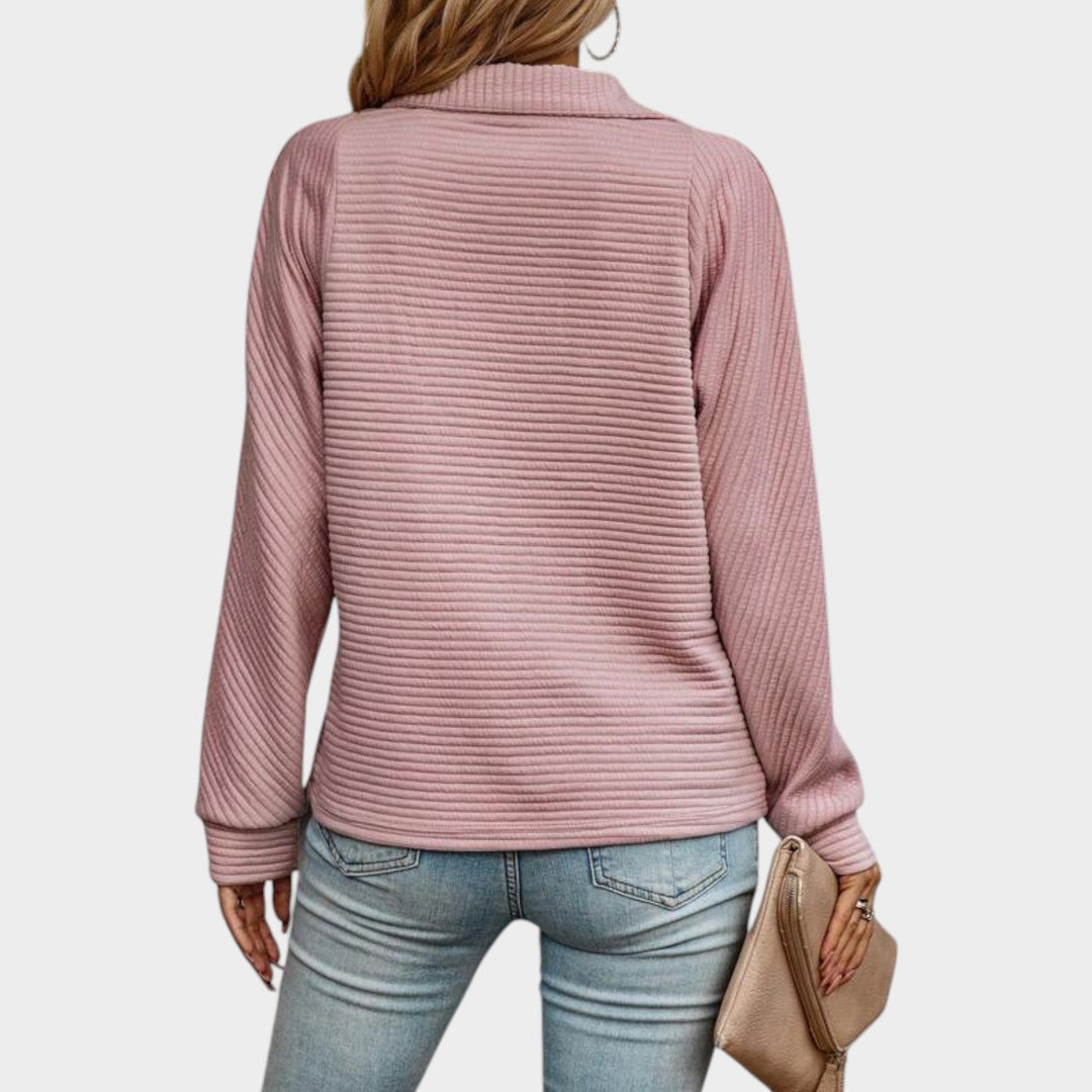 Quarter Zip Ribbed Knitted Jumper