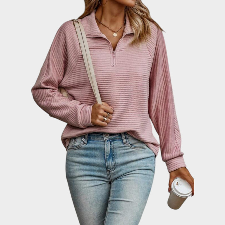 Quarter Zip Ribbed Knitted Jumper