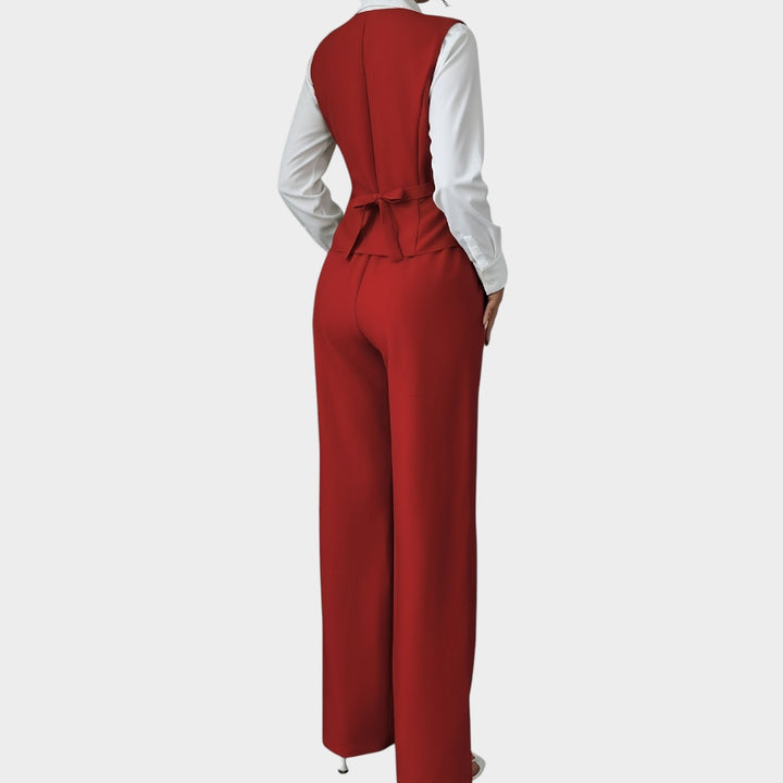 Women’s Suit Set 2 Piece Office Vest Wide Leg Pants
