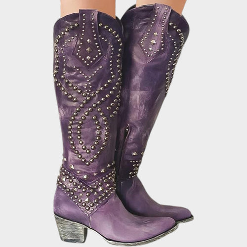 Studded Western Knee High Boots