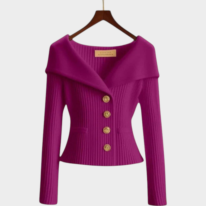 Wide Collar Knitted Button Up Cardigan