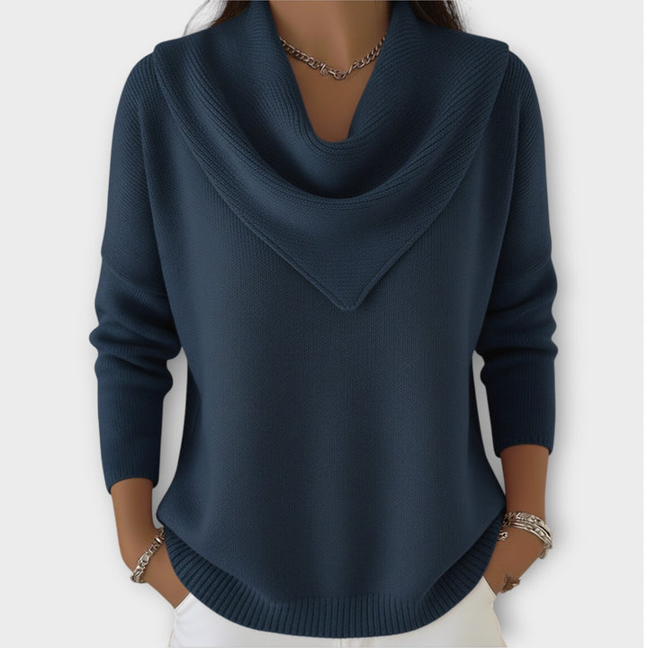 Draped Cowl Neck Knitted Jumper