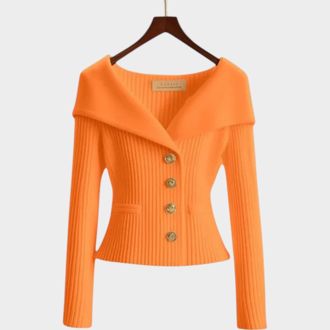 Wide Collar Knitted Button Up Cardigan
