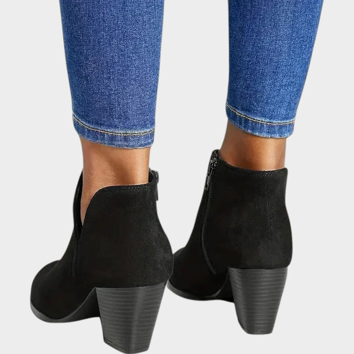Suede Block Heel Ankle Boots with Side Zip