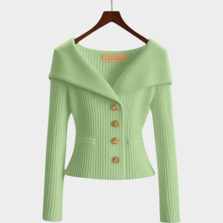 Wide Collar Knitted Button Up Cardigan