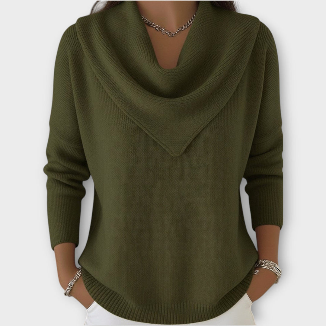 Draped Cowl Neck Knitted Jumper