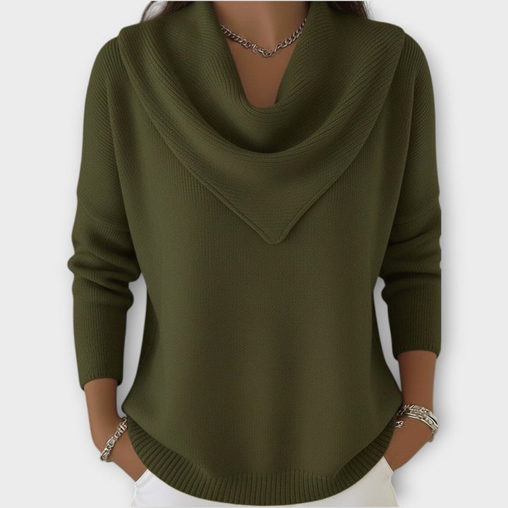 Draped Cowl Neck Knitted Jumper