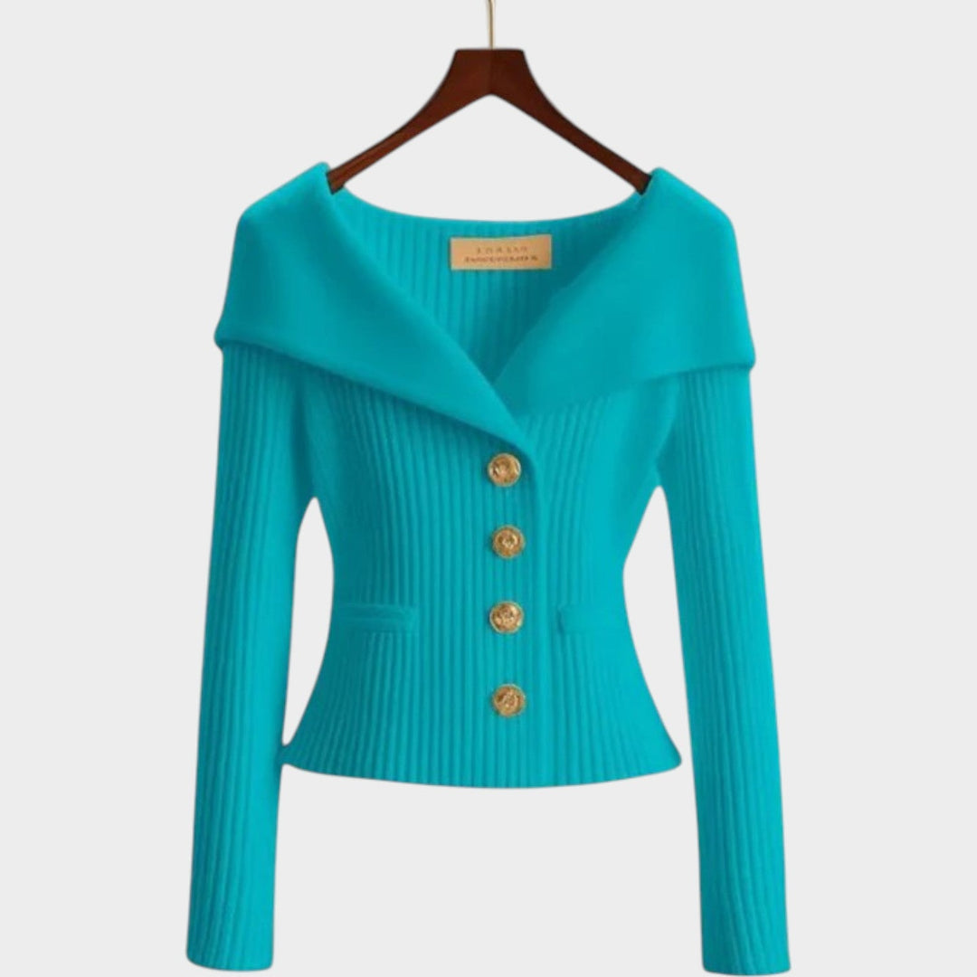 Wide Collar Knitted Button Up Cardigan