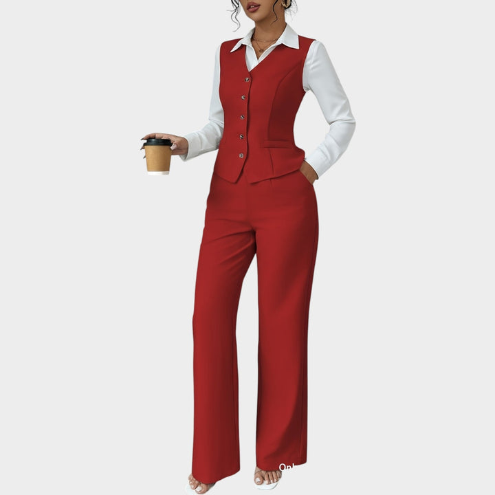 Women’s Suit Set 2 Piece Office Vest Wide Leg Pants