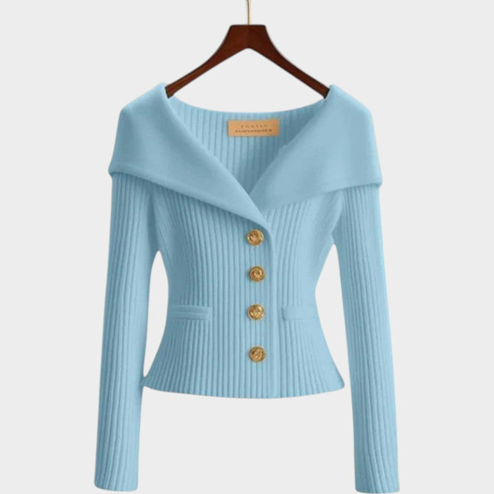 Wide Collar Knitted Button Up Cardigan