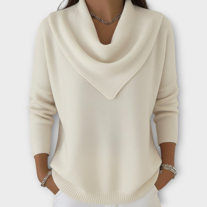 Draped Cowl Neck Knitted Jumper