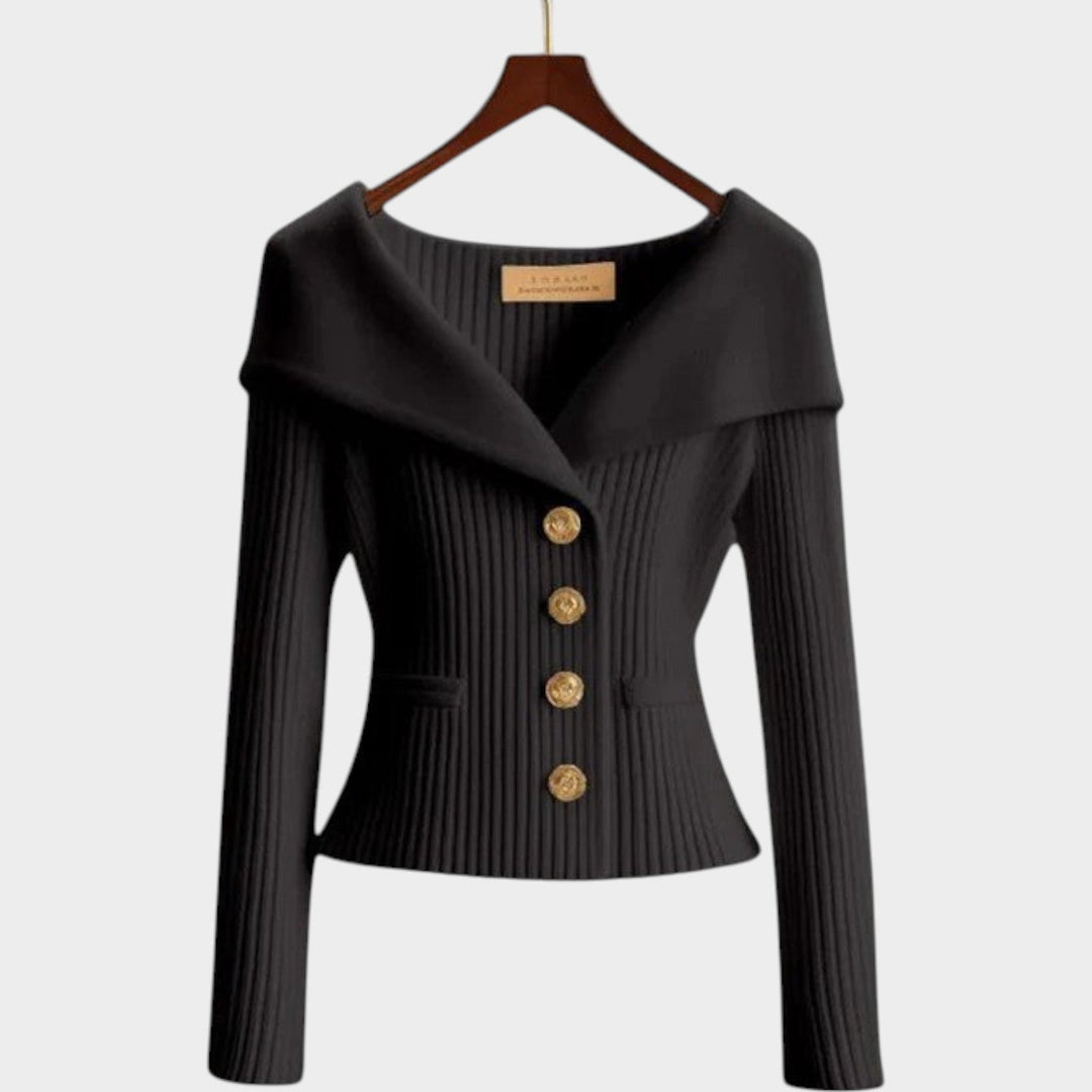 Wide Collar Knitted Button Up Cardigan