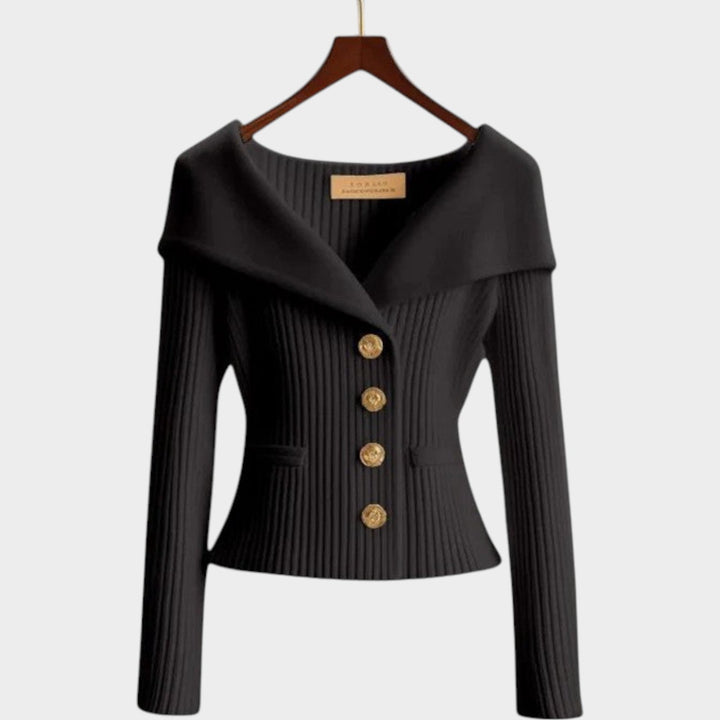 Wide Collar Knitted Button Up Cardigan