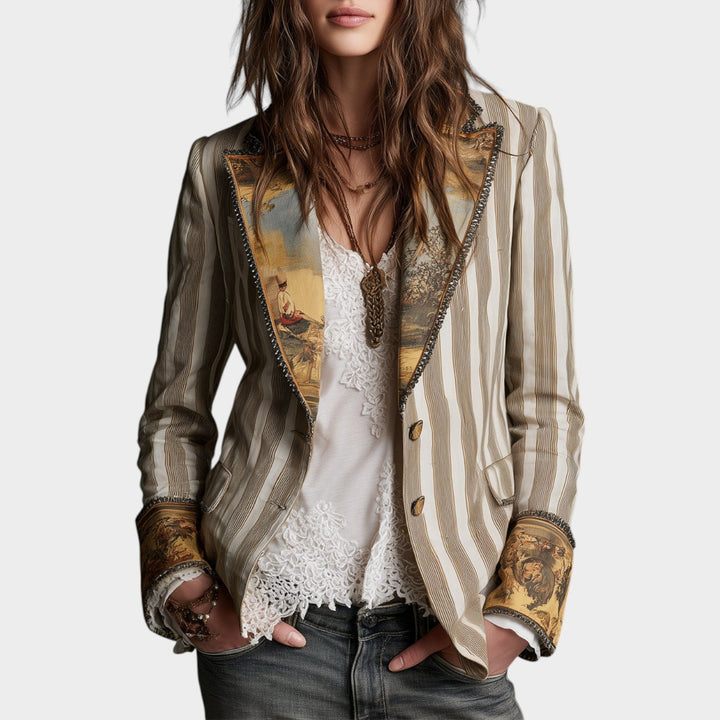 Women’s Blazer Boho Striped Print Lapel