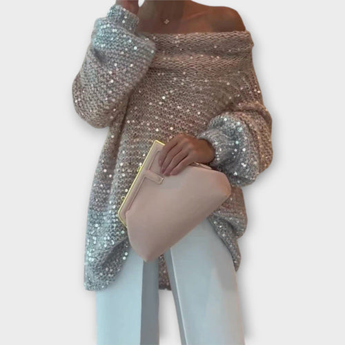 Sequin Off Shoulder Knitted Jumper
