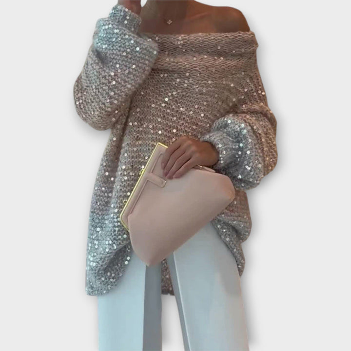 Sequin Off Shoulder Knitted Jumper