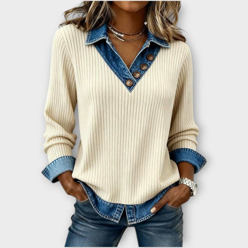 V Neck Ribbed Knitted Jumper