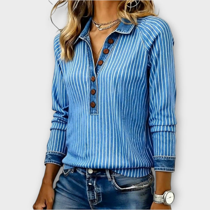 Striped Collared Button Front Jumper