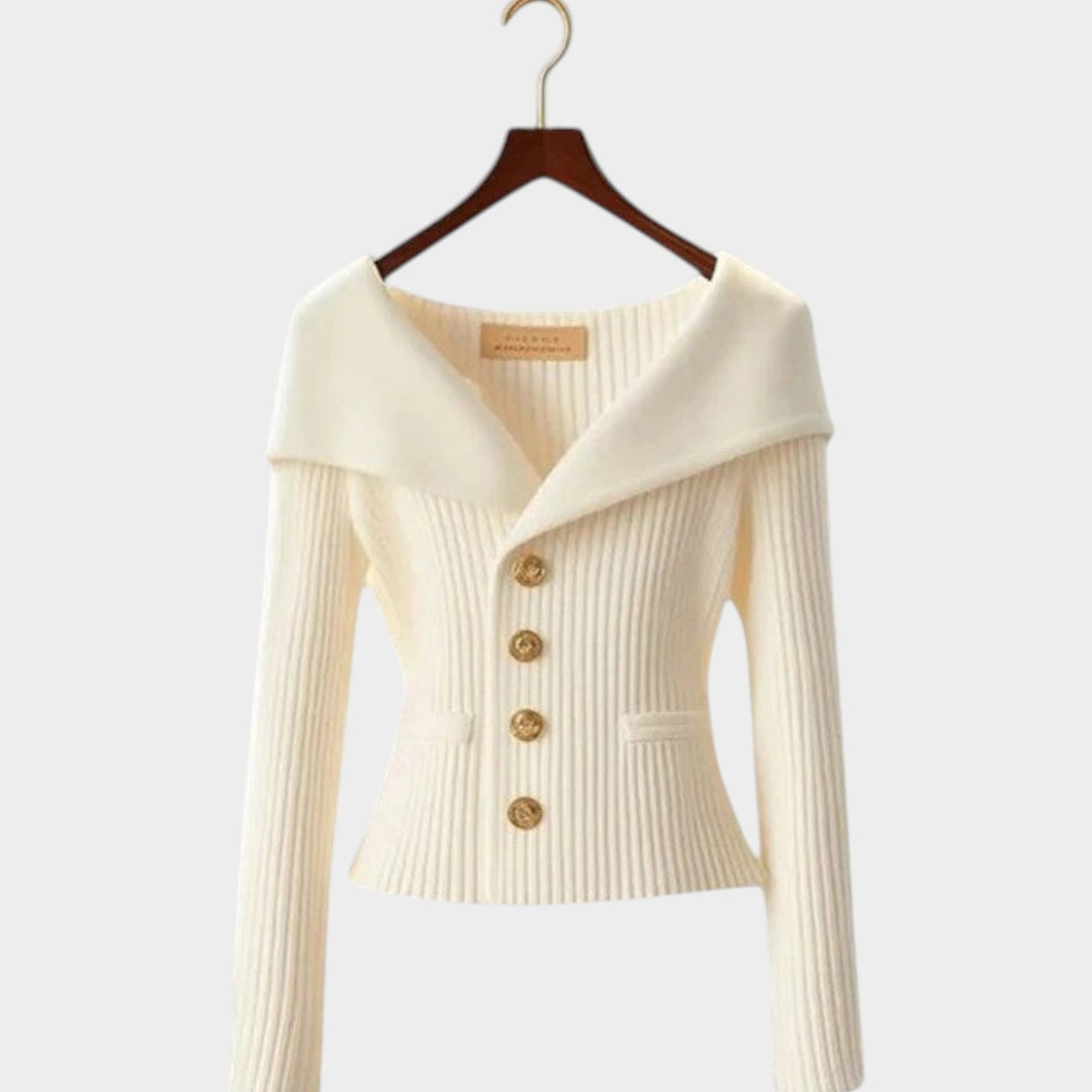 Wide Collar Knitted Button Up Cardigan