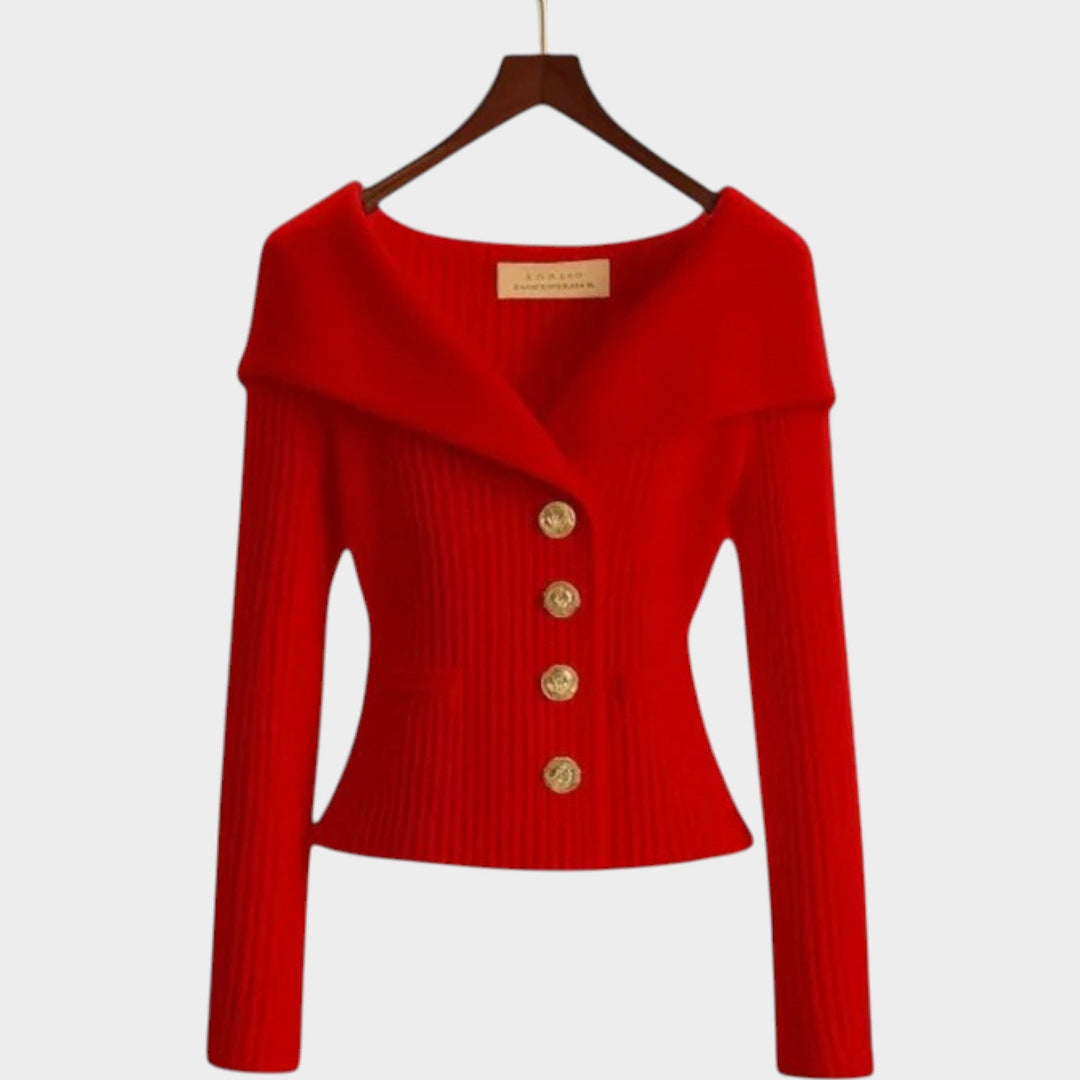 Wide Collar Knitted Button Up Cardigan