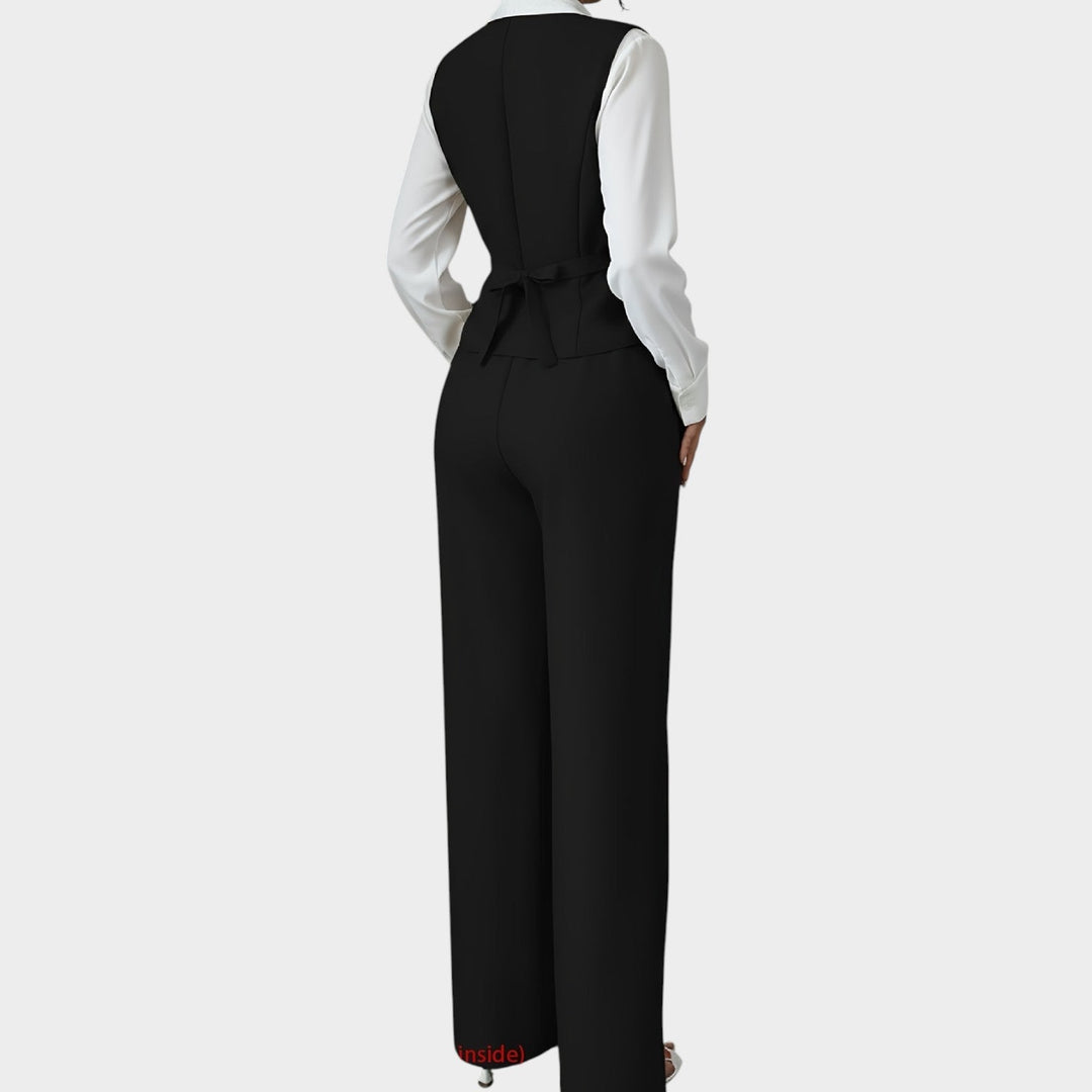 Women’s Suit Set 2 Piece Office Vest Wide Leg Pants
