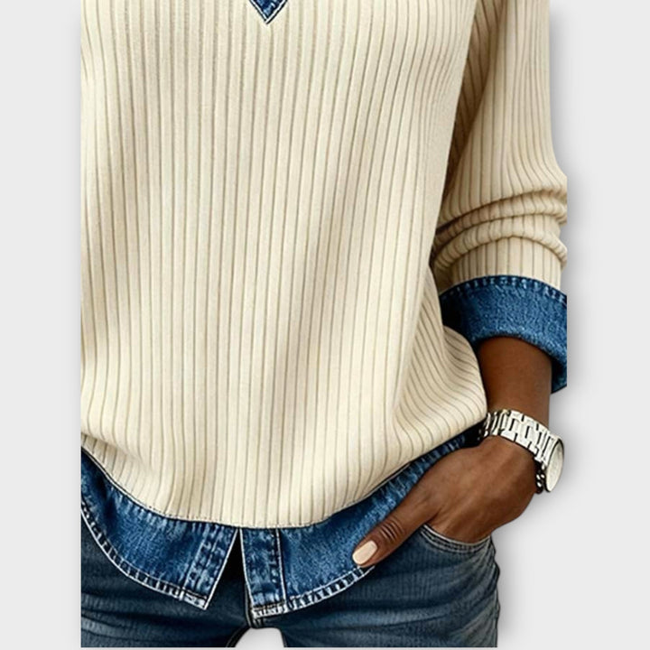 V Neck Ribbed Knitted Jumper