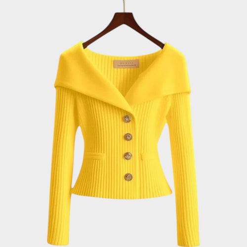 Wide Collar Knitted Button Up Cardigan