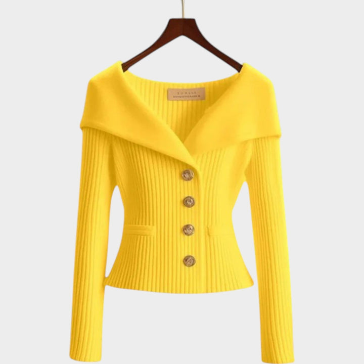 Wide Collar Knitted Button Up Cardigan