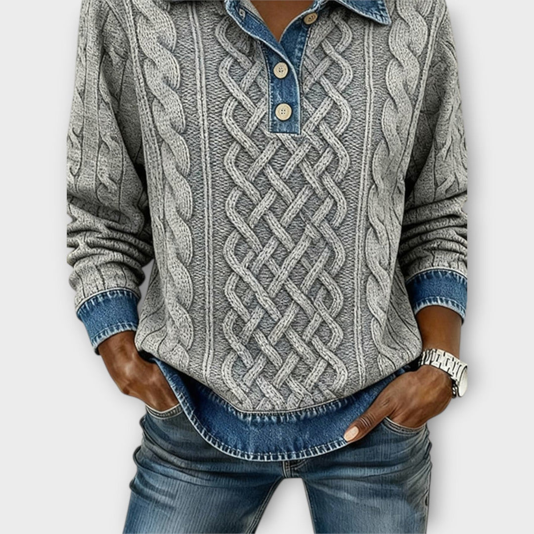 Cable Knitted Denim Collared Jumper