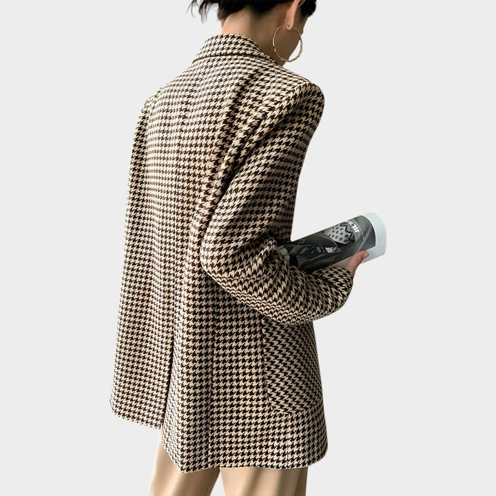 Women’s Belted Blazer with Houndstooth Pattern