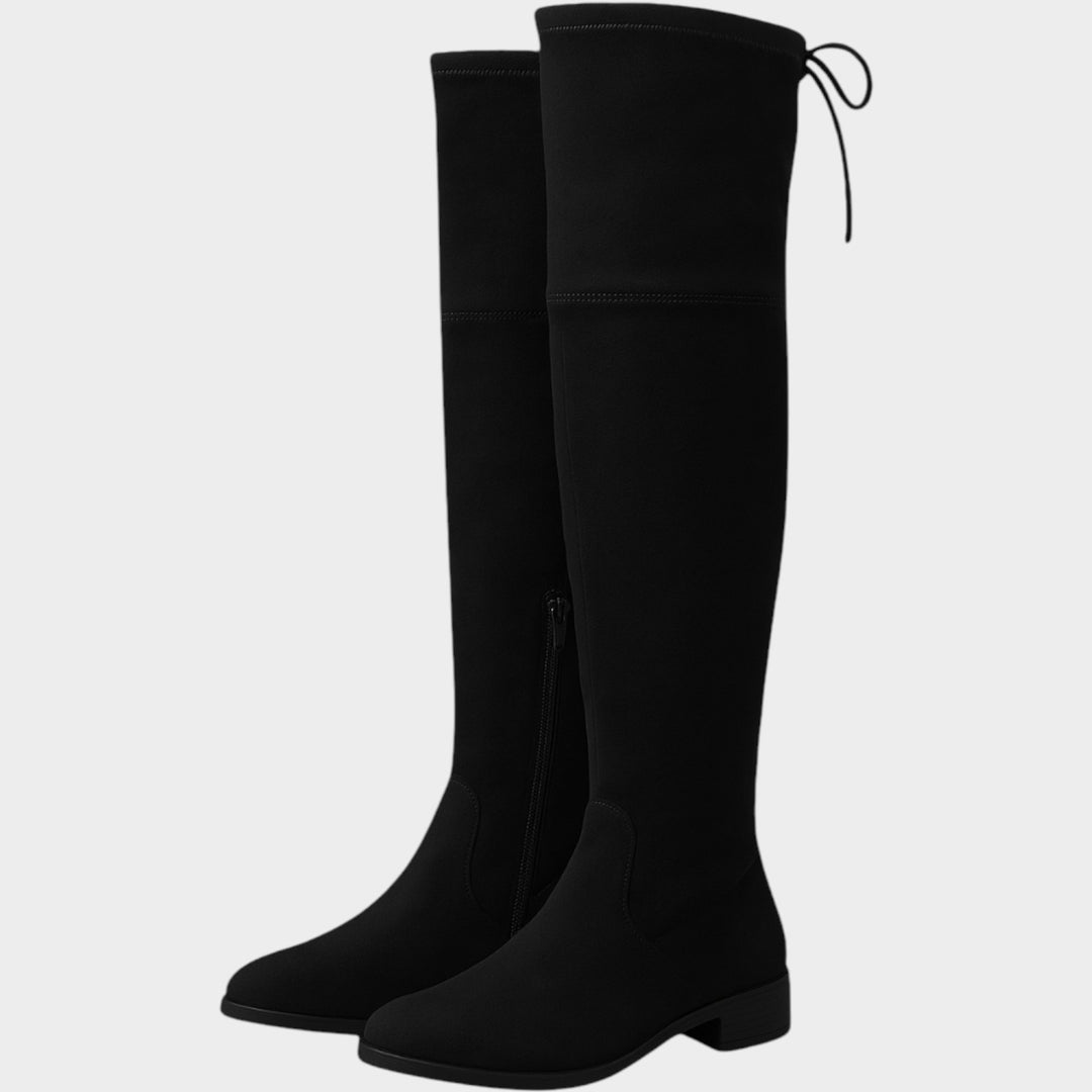 Suede Knee High Low Heel Boots