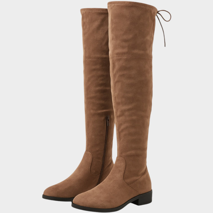 Suede Knee High Low Heel Boots
