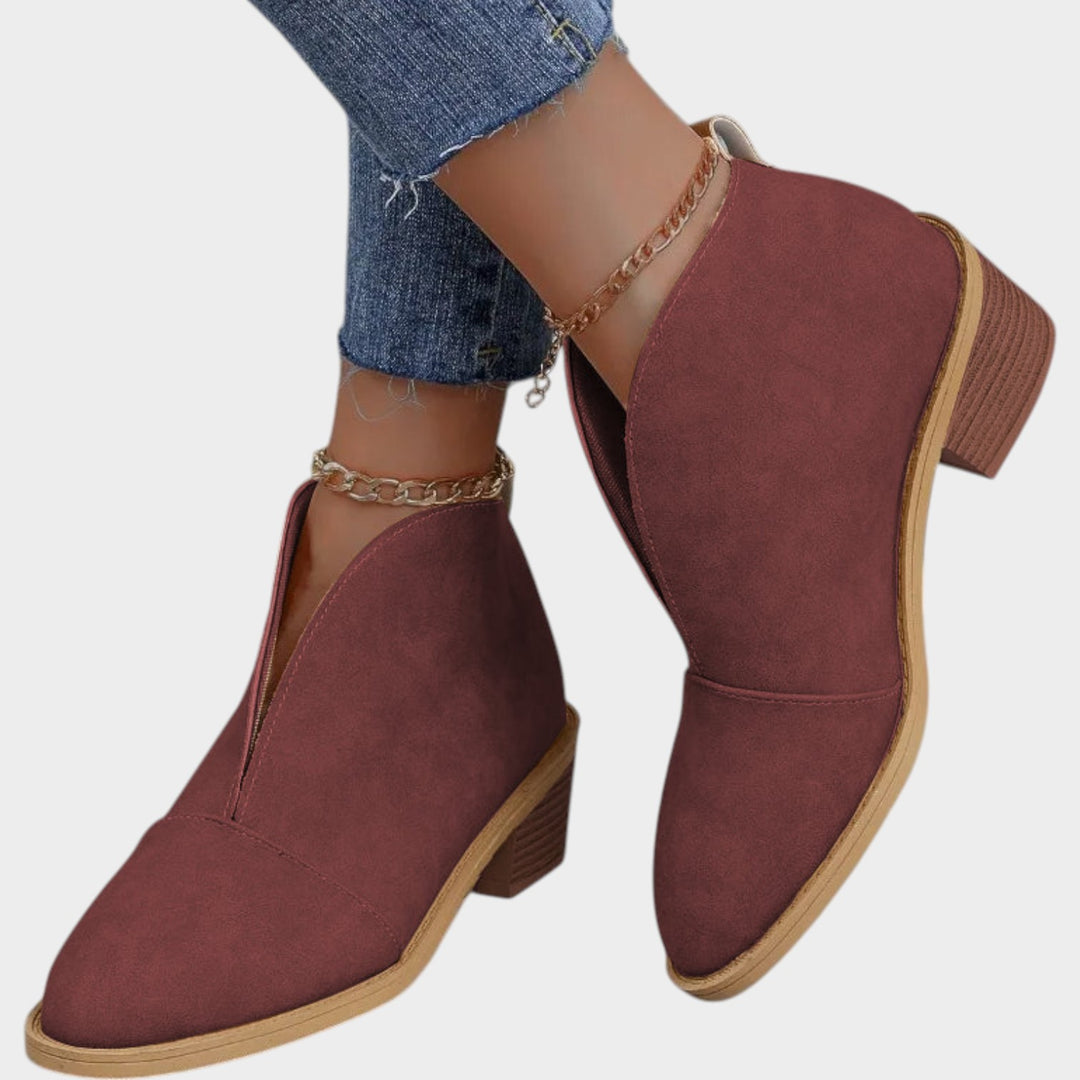 Chic Block Heel Pointed Toe Suede Ankle Boots