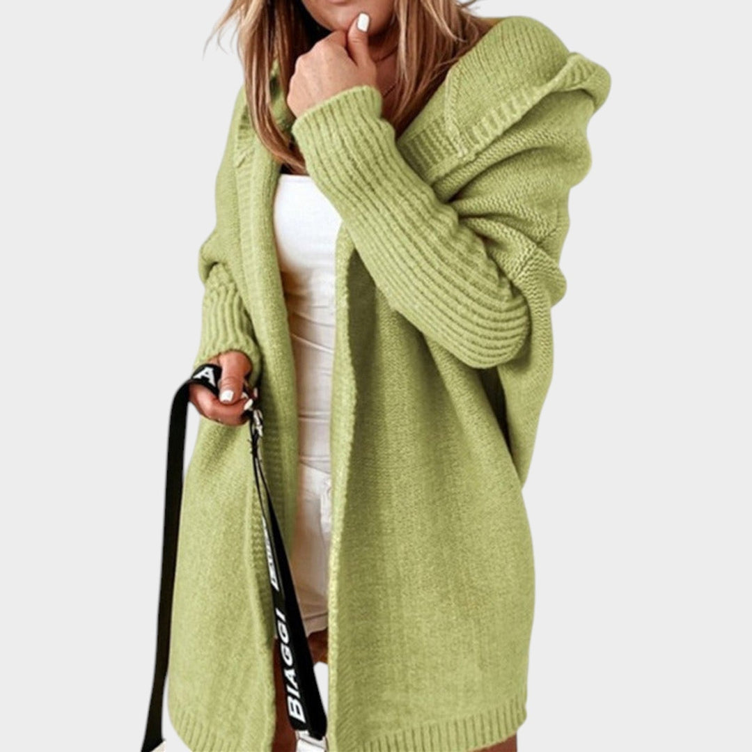 Chunky Knitted Open Front Hooded Cardigan