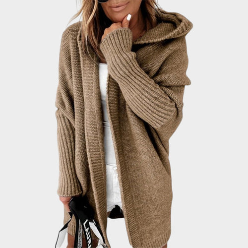 Chunky Knitted Open Front Hooded Cardigan