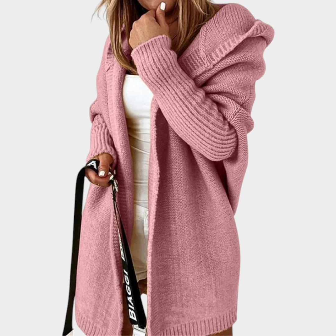 Chunky Knitted Open Front Hooded Cardigan