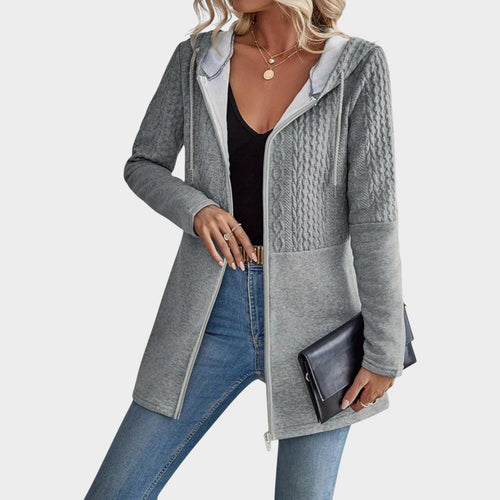 Hooded Cable Knitted Zip Up Cardigan