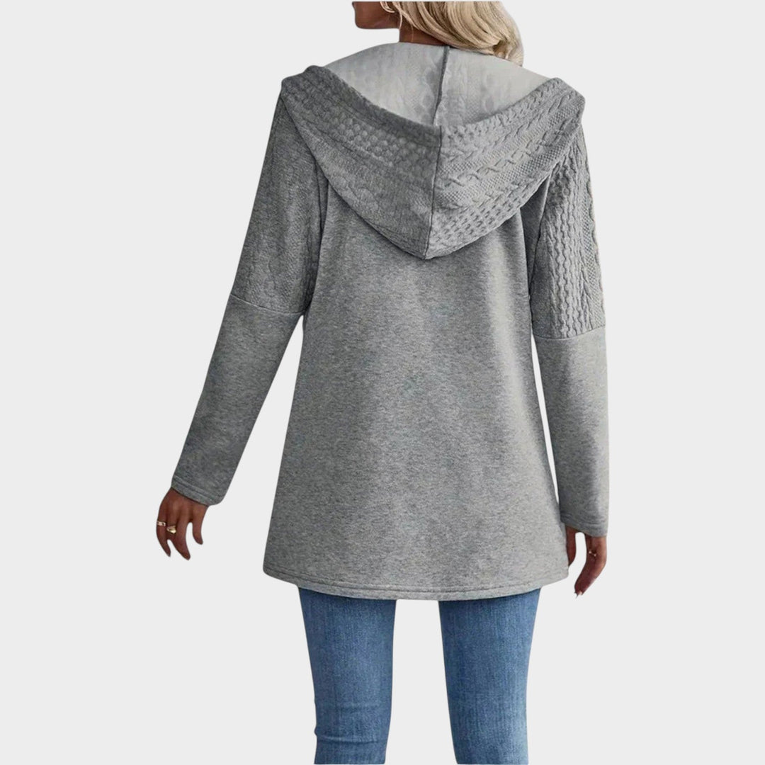 Hooded Cable Knitted Zip Up Cardigan