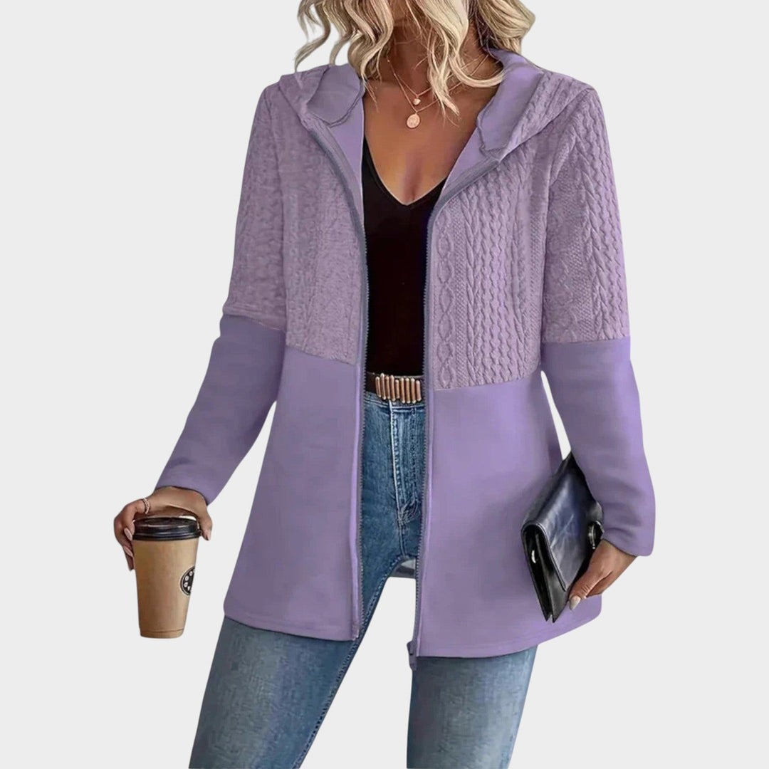 Hooded Cable Knitted Zip Up Cardigan