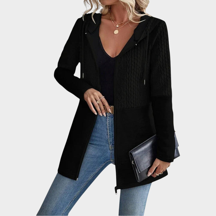 Hooded Cable Knitted Zip Up Cardigan