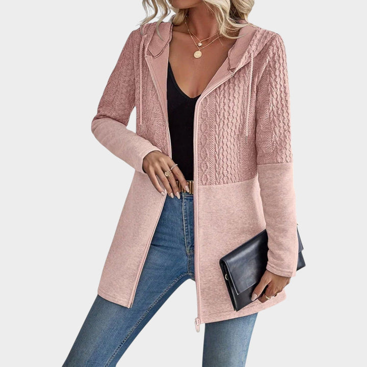 Hooded Cable Knitted Zip Up Cardigan