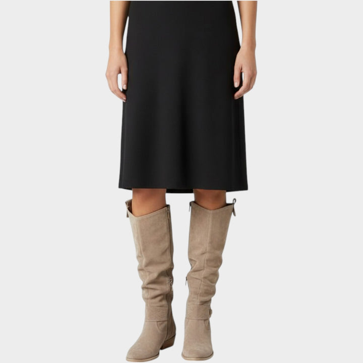 Suede Knee High Slouch Block Heel Boots