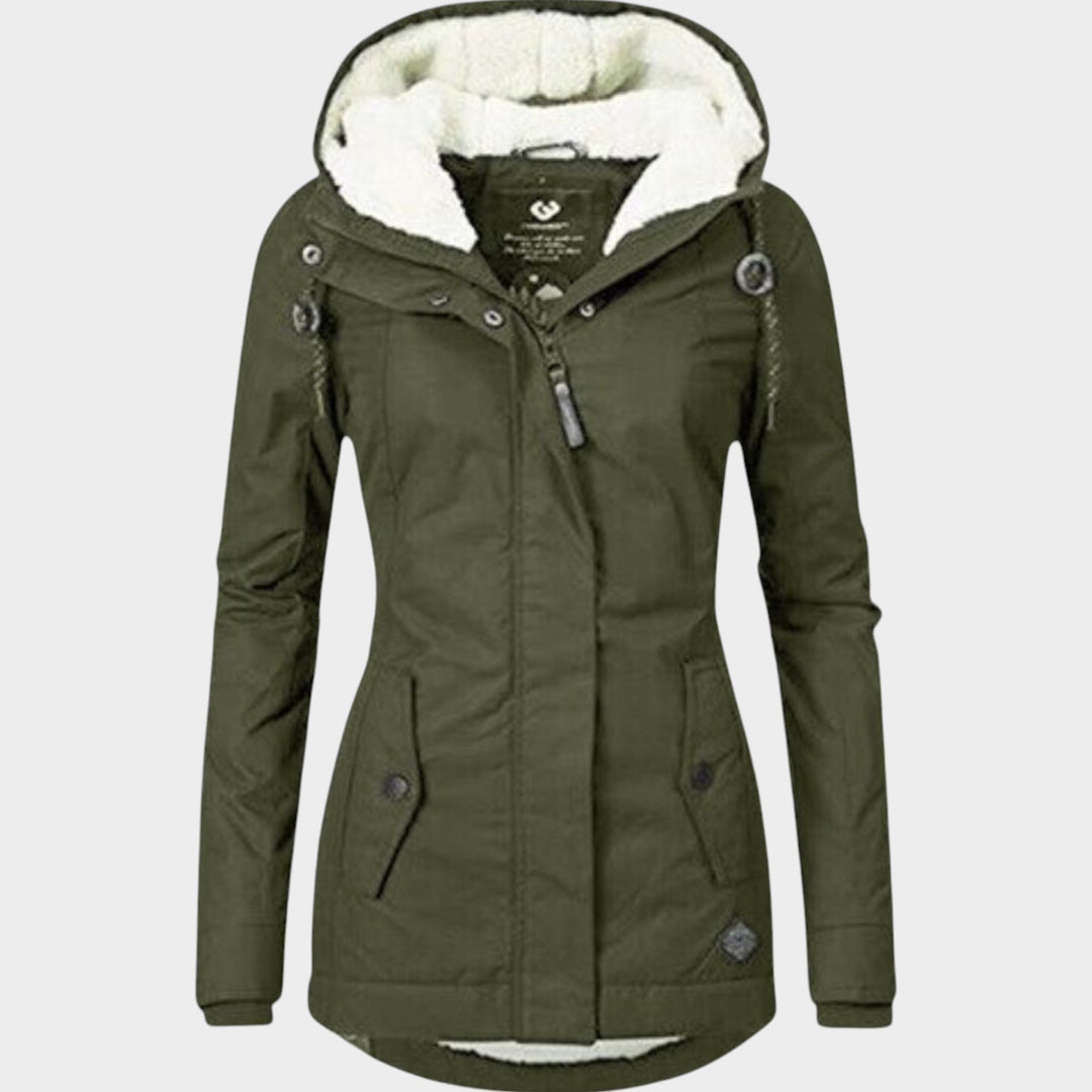 Hooded Pleated Wool Winter Coat
