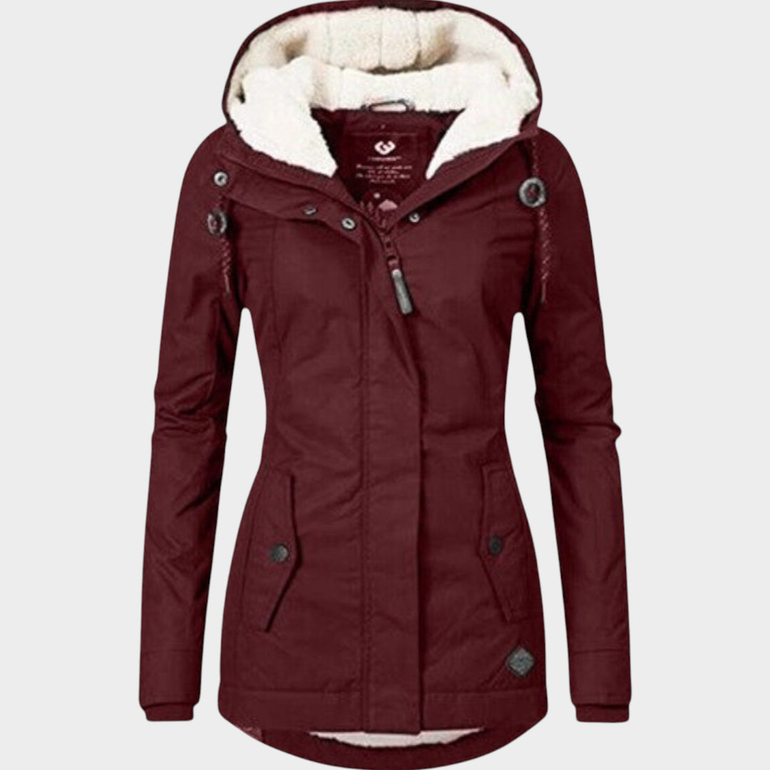 Hooded Pleated Wool Winter Coat