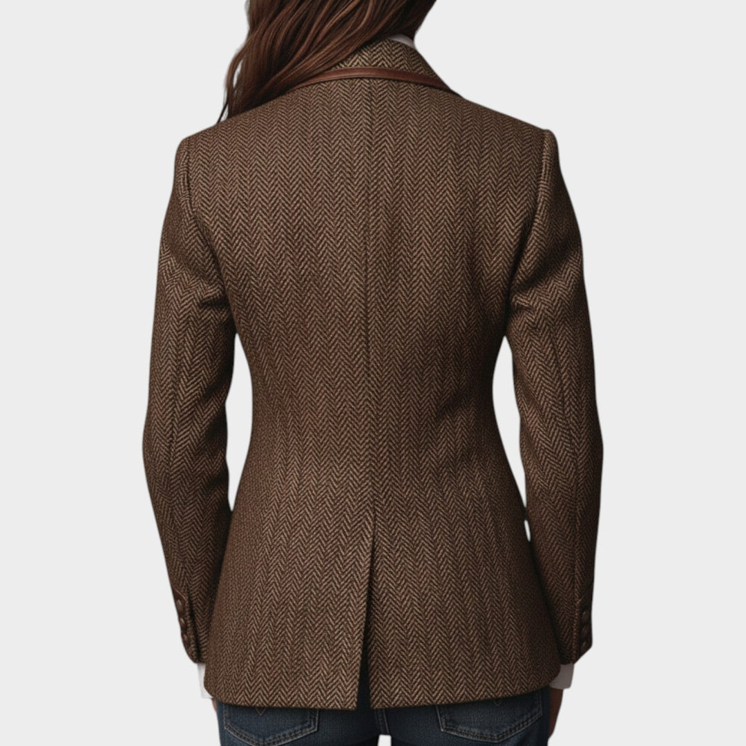 Women's Vintage Blazer Herringbone Pattern Button Front