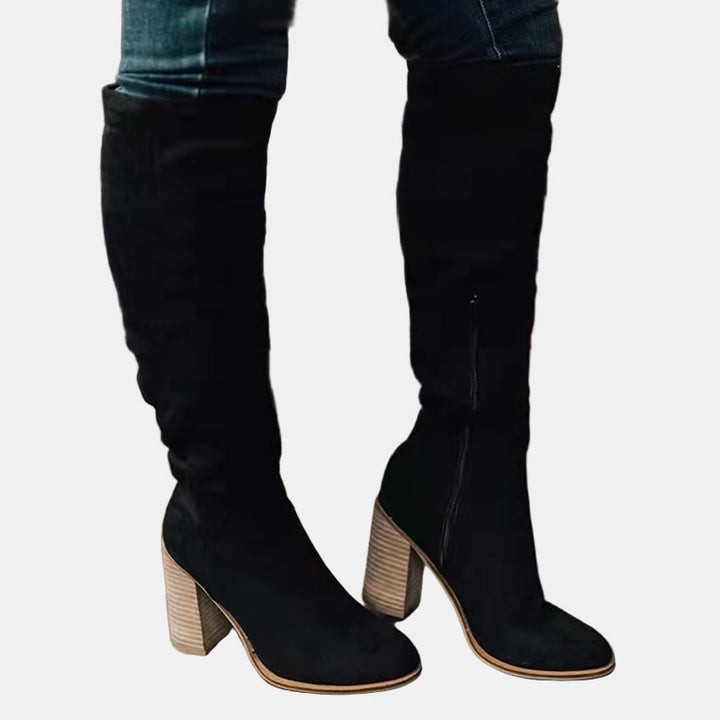 Knee High Suede Block Heel Boots