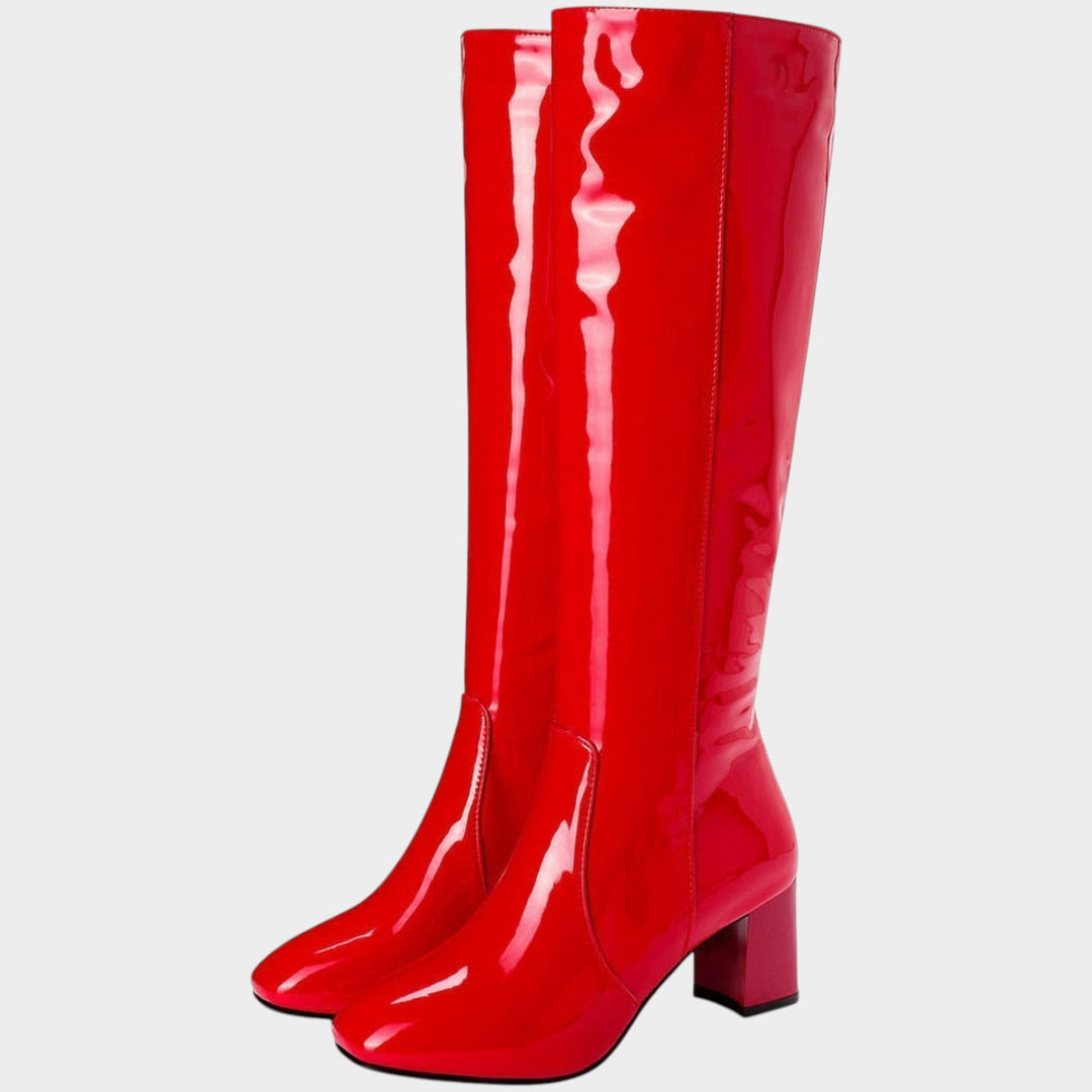 Leather Knee High Block Heel Statement Boots